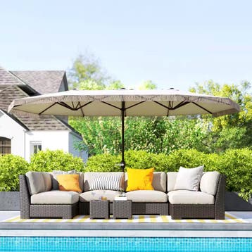 Nieuwe XXL Parasol - Stokparasol (4,5x2,65m) Crème Beige, Verzenden, Nieuw, Waterdicht, Stokparasol