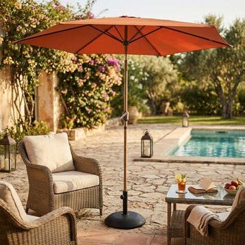 2dekans | AXI Noor Stokparasol Ø 300cm Eikenlook/terracotta, Ophalen of Verzenden, Zo goed als nieuw