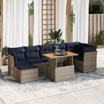 vidaXL 8-delige Loungeset met kussens poly rattan grijs, Verzenden, Nieuw, Loungeset