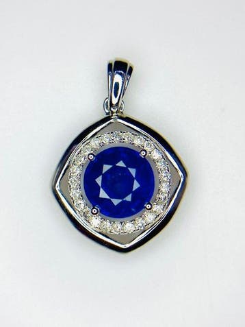 Hanger - 14 karaat Witgoud - 2.19ct. tw. Saffier - Diamant