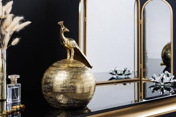 Decoratief doosje WILDLIFE BIRD 30cm goud antiek rond metaal, Ophalen of Verzenden, Nieuw
