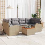 vidaXL Tuinbankenset met kussen 7 pcs Beige poly rattan, Verzenden, Nieuw, Rotan