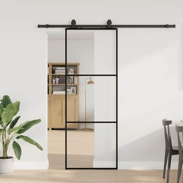 vidaXL Schuifdeur met beslagset 76x205 cm ESG glas zwart, Verzenden, Nieuw