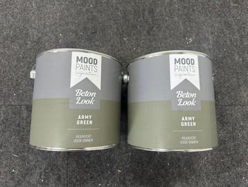 Veiling - 2x Moodpaints muurverf betonlook Army Green 2,5L, Doe-het-zelf en Verbouw, Verf, Beits en Lak, Nieuw