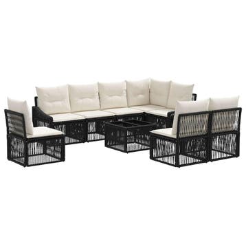 vidaXL Tuinbankenset 9 pcs Zwart poly rattan, Verzenden, Nieuw, Meer dan 8 zitplaatsen