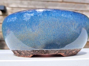 Bonsaischaal 17,5cm x 6,5cm - blauw geglazuurd - Hoogte