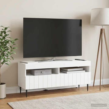 vidaXL LED tv-meubel ZWOLLE 100 x 35 x 43 cm Wit Bewerkt, Minder dan 50 cm, Verzenden, Nieuw, Minder dan 100 cm