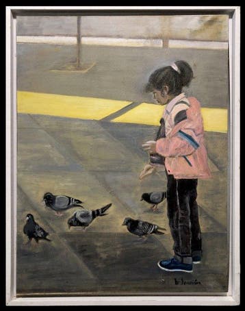Contemporary Spanish School - Feeding the Pigeons