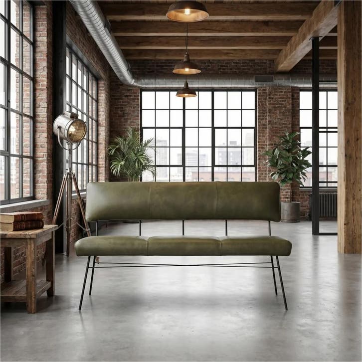 Leren eetkamerbank Solid - Granada Moss (olijf/groen) -, Huis en Inrichting, Stoelen, Nieuw, Leer, Ophalen of Verzenden