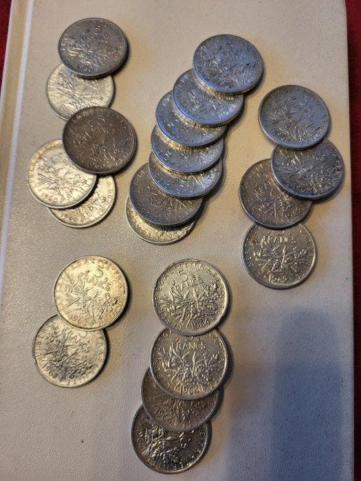 Frankrijk. 5 Francs 1960/1964 Semeuse (lot de 22 monnaies en, Postzegels en Munten, Munten | Europa | Niet-Euromunten