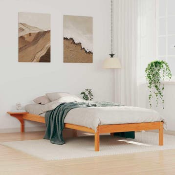 vidaXL Bedframe met Zijtafels Wasbruin 90 x 210 cm Massief, Verzenden, Nieuw, Bruin, Hout