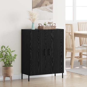 vidaXL Dressoir Zwart Eiken 69,5 x 34 x 90 cm Bewerkt hout, Verzenden, Nieuw, Overige houtsoorten, Minder dan 50 cm
