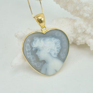 Zilver, Verguld - Cameo - cameo gegraveerd op agaat, Antiek en Kunst