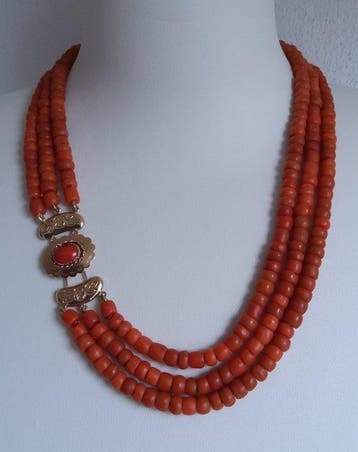 Ketting - 14 karaat Geel goud - Bloedkoraal, Sieraden, Tassen en Uiterlijk