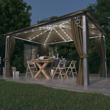 vidaXL Prieel met gordijn en LED-lichtslinger 4x3 m, Verzenden, Nieuw