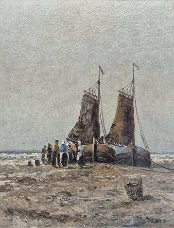 Duitse school (XX) - Fischerboote am Strand