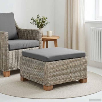 vidaXL Voetensteun met Kussen GENDT Natuurlijk rattan Kubu, Verzenden, Nieuw, Rotan
