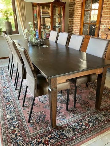 Set van 8 leren eetkamerstoelen - bruin leer, Huis en Inrichting, Stoelen, Ophalen of Verzenden, Nieuw, Leer