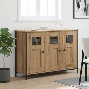 vidaXL Dressoir Artisanaal eiken 100 x 35 x 70 cm Bewerkt, Huis en Inrichting, Kasten | Dressoirs, Verzenden, Nieuw, Overige houtsoorten