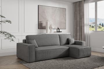 Hoekbank Ribstof Karlo Antraciet | Universeel | €449,-, Huis en Inrichting, Banken | Bankstellen, Hout, Hoekbank, 200 tot 250 cm