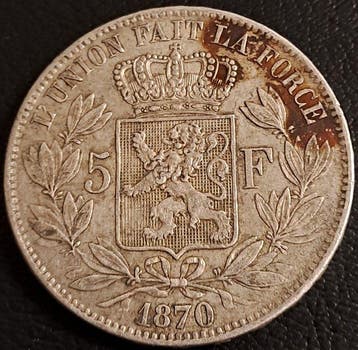 België. Leopold II. 5 Francs petite tête 1870 (Zonder, Postzegels en Munten