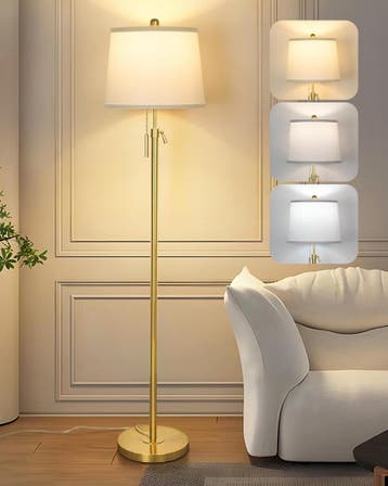 Staande Lamp Goud | Linnen Kap | Laatste Stuk!, Nieuw, Ophalen of Verzenden, Metaal, Modern