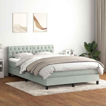 vidaXL Boxspring met matras fluweel lichtgrijs 160x210 cm, Verzenden, Nieuw, Tweepersoons, Stof