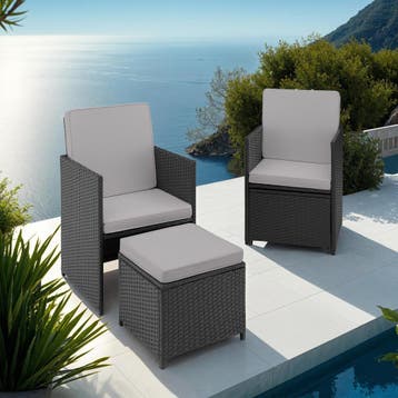 Wicker zitgroep Palermo 2+2+1 - zwart / grijs, Verzenden, Nieuw