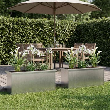 vidaXL Plantenbak met led 2 st zilver 30 x 100 x 30 cm, 100 cm of meer, Verzenden, Nieuw, Metaal