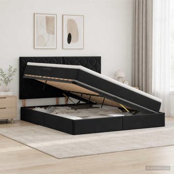 vidaXL Opslag bed met matras met hoofdeinde Zwart 160 x 200, Verzenden, Nieuw, Zwart, Stof