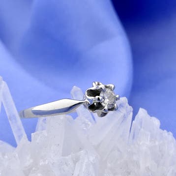 Witgouden solitairring met diamant 0,17 ct., Sieraden, Tassen en Uiterlijk, Gebruikt, Ophalen of Verzenden, 17 tot 18, Met edelsteen