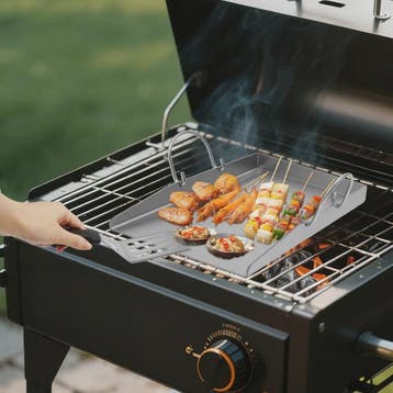 RVS Grillplaat 40x30cm - Heavy Duty BBQ Pan met 2 Spatels, Verzenden, Nieuw