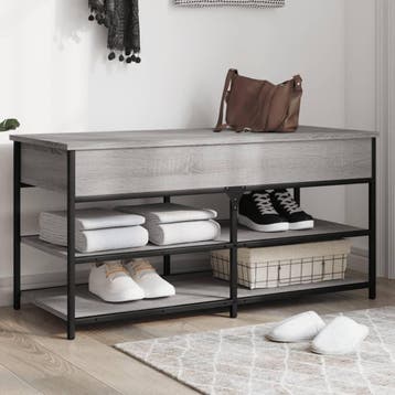 vidaXL Schoenenbankje 100x42,5x50 cm bewerkt hout grijs, Verzenden, Nieuw