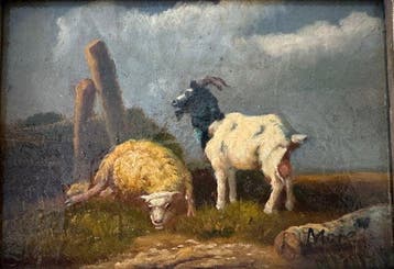 Europese school (XIX) - Scena Pastorale con Pecora e Capra, Antiek en Kunst