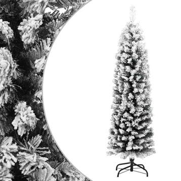 vidaXL Kunstkerstboom met sneeuw smal 150 cm PVC groen, Verzenden, Nieuw