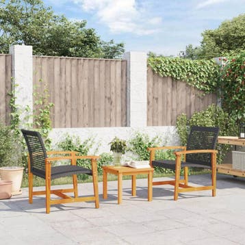 vidaXL 3-delige Bistroset poly rattan en acaciahout zwart, Verzenden, Nieuw