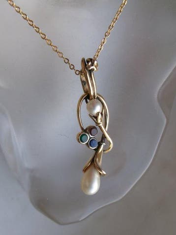 Zilver, Parel - Robijn - Saffier - Smaragd - Ketting met