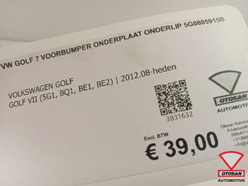 VW Golf 7 Voorbumper Onderplaat Onderlip 5G0805915B, Auto-onderdelen, Ophalen, Gebruikt, Volkswagen, Bumper