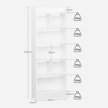 Boekenkast - Boekenrek - Wandkast - 170x60x24 cm - Wit - Hzu, Huis en Inrichting, Verzenden, Zo goed als nieuw