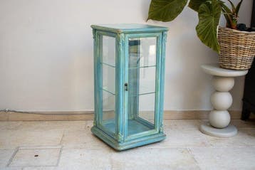Vitrinekast - met wielen, twee planken - Hout, Glas - met, Antiek en Kunst