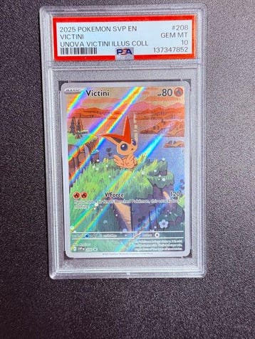 Pokémon - 1 Graded card - Victini #208 Foil, Full art, Promo, Hobby en Vrije tijd, Nieuw