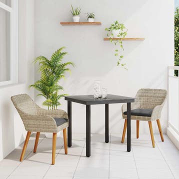 vidaXL Tuin eettafelset 3 st Lichtgrijs poly rattan, Verzenden, Nieuw, Rotan, 3 zitplaatsen