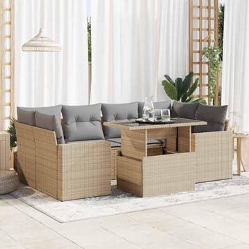 vidaXL 7-delige Loungeset met kussens poly rattan beige, Verzenden, Nieuw, Loungeset
