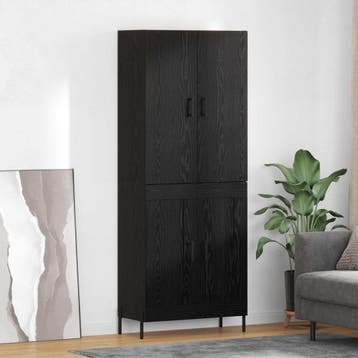 vidaXL Highboard Zwart Eiken 69,5 x 34 x 180 cm Bewerkt hout, Minder dan 50 cm, Verzenden, Nieuw, Minder dan 100 cm