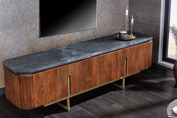 Design TV-bord GATSBY 160 cm bruin goud mangohout marmer, Ophalen of Verzenden, Nieuw