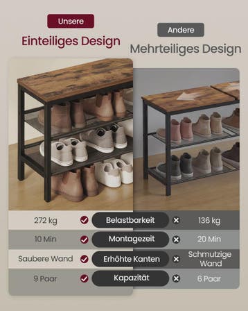 VASAGLE 3-laags Schoenrek - Industrieel Design met Verhoogde, Huis en Inrichting, Verzenden, Nieuw