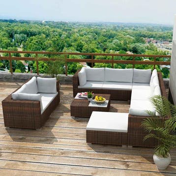vidaXL 10-delige Loungeset met kussens poly rattan bruin, Verzenden, Nieuw, Meer dan 8 zitplaatsen, Loungeset