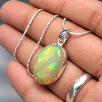 Zilver - Ketting met hanger - 925 Natuurlijke Zwarte opaal