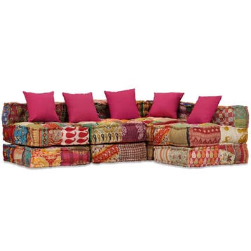 vidaXL Poef vierzits modulair stof patchwork, Verzenden, Nieuw, Meerkleurig