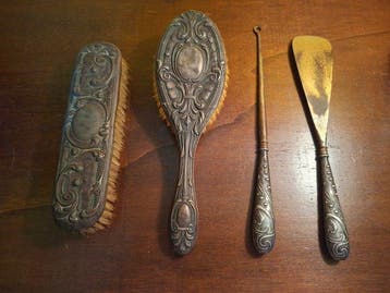 Art Deco Toiletset (4) - .800 zilver, Antiek en Kunst